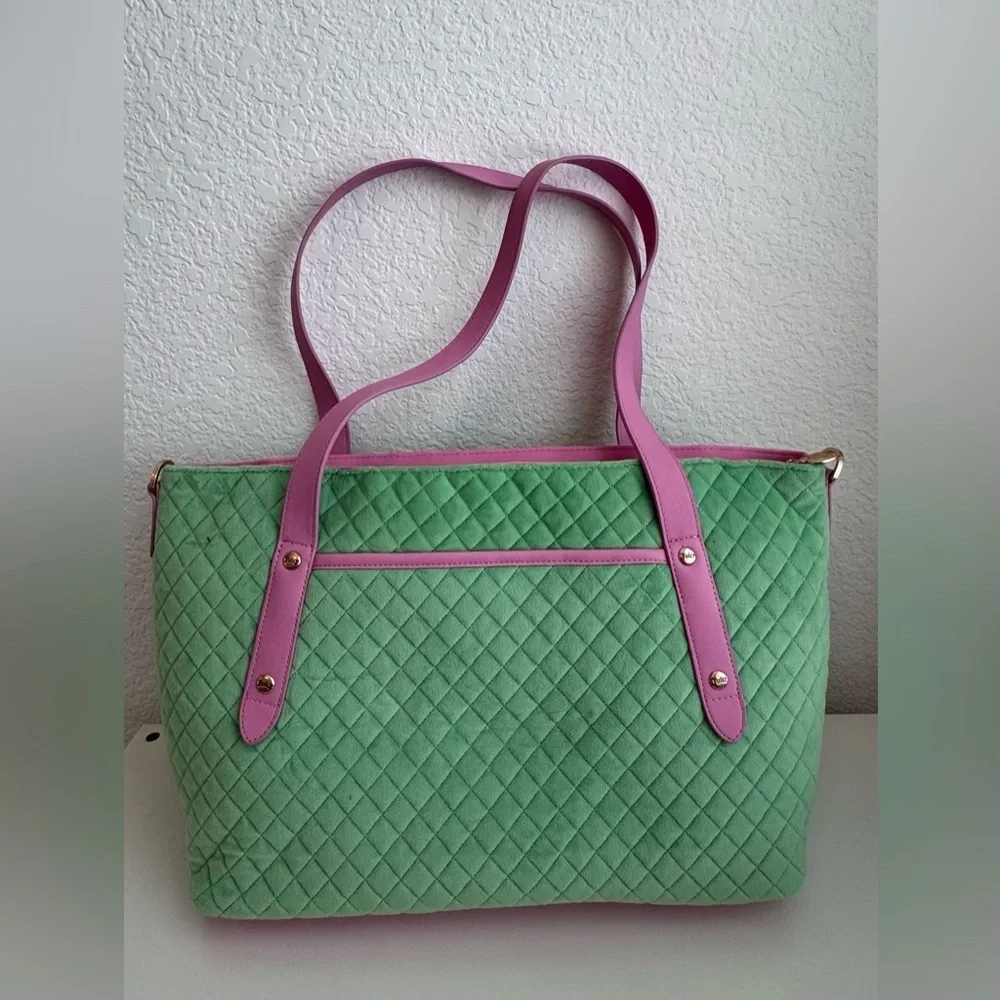 Juicy Couture Mint Green and Pink Quilted Tote